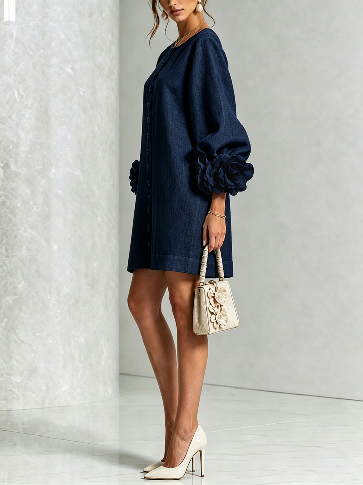 Floral Button-Down Mini Dress | Oversized Floral Cuffs