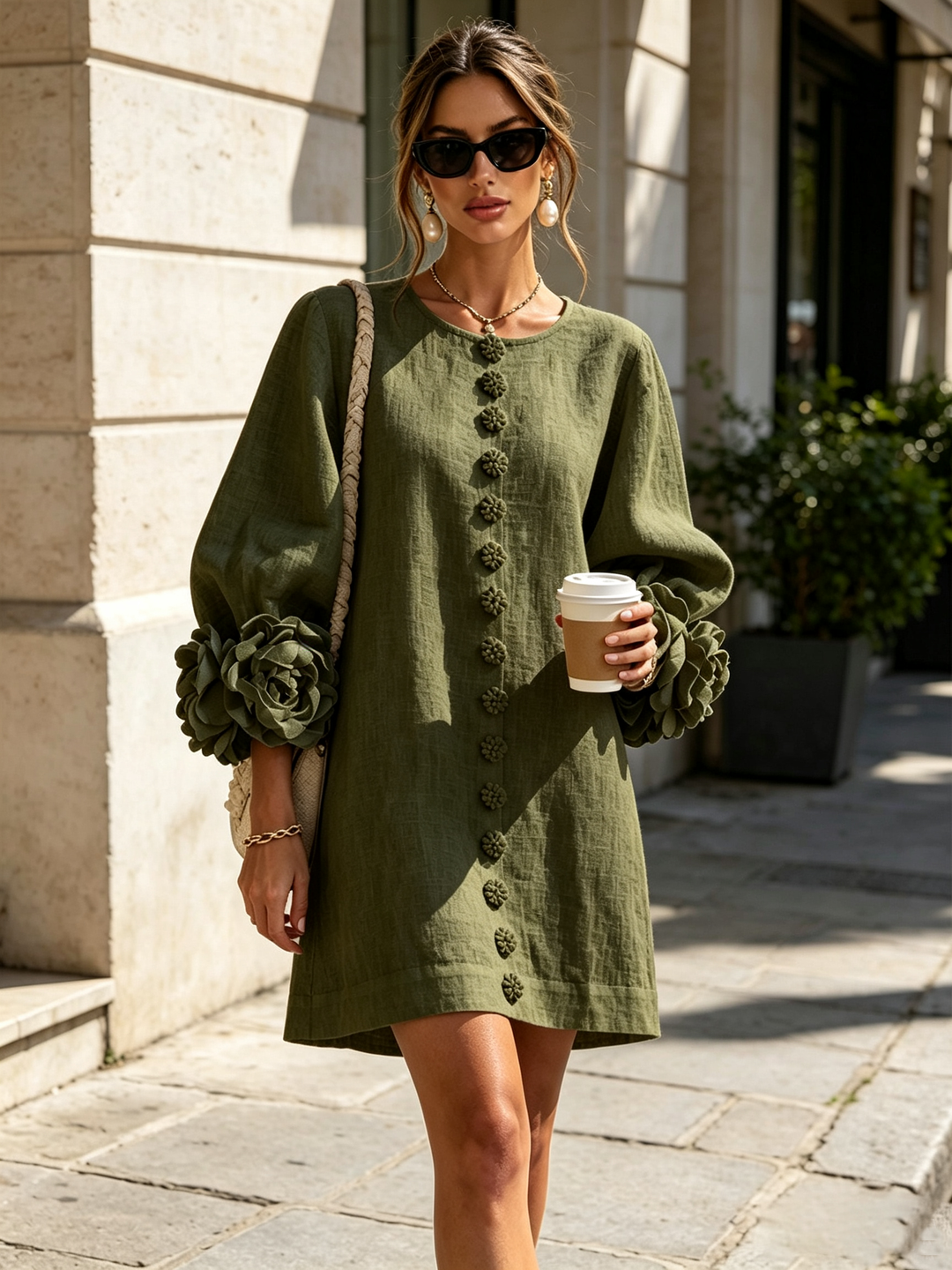 Floral Button-Down Mini Dress | Oversized Floral Cuffs