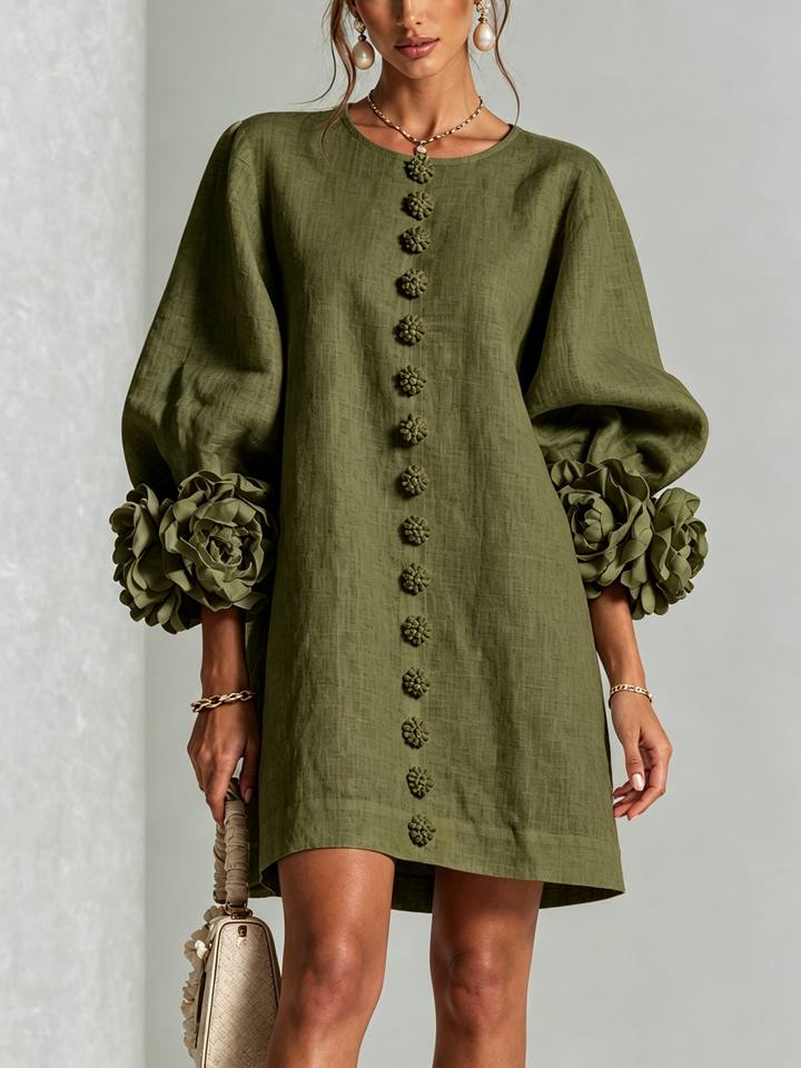 Floral Button-Down Mini Dress | Oversized Floral Cuffs