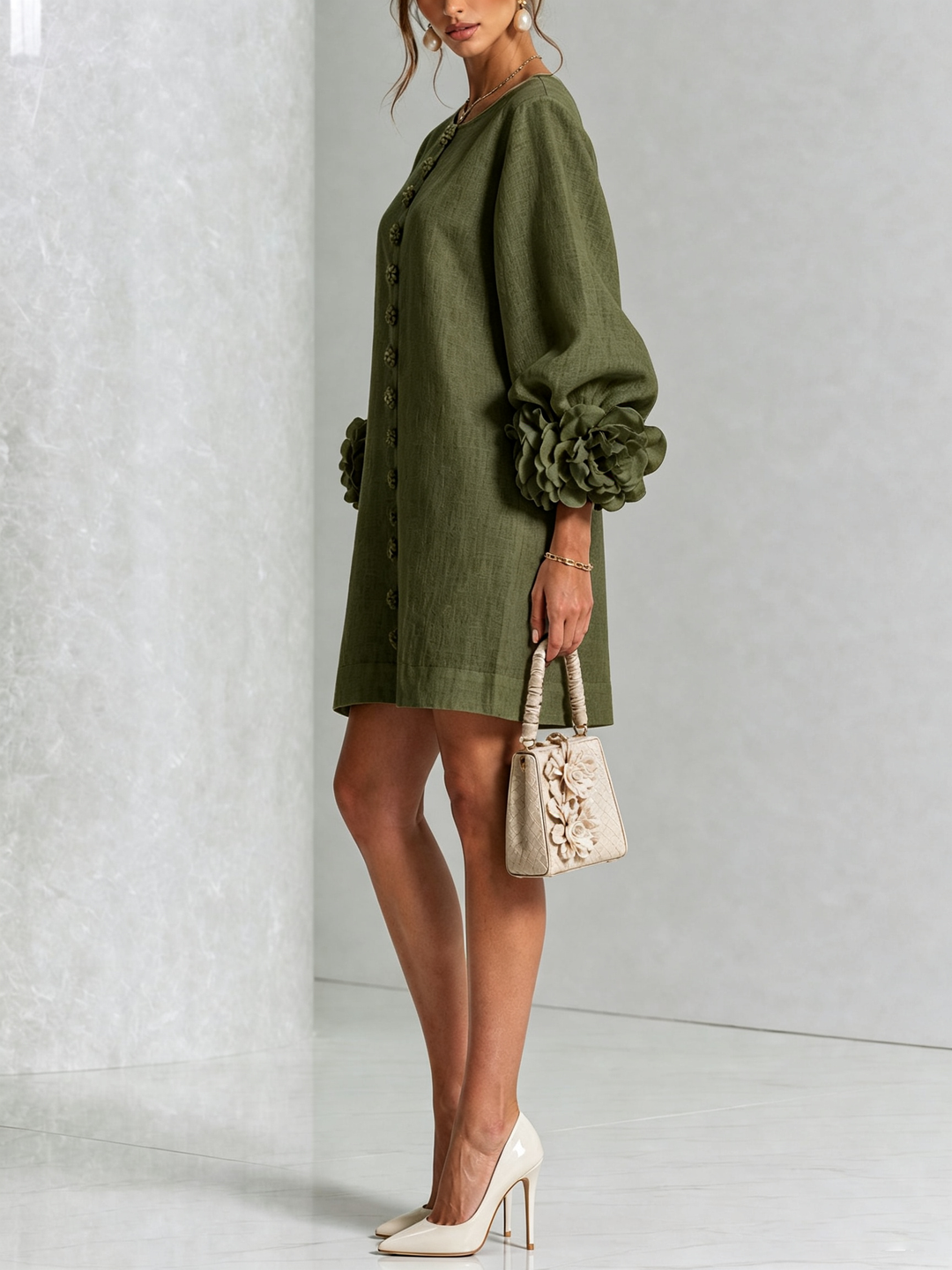 Floral Button-Down Mini Dress | Oversized Floral Cuffs
