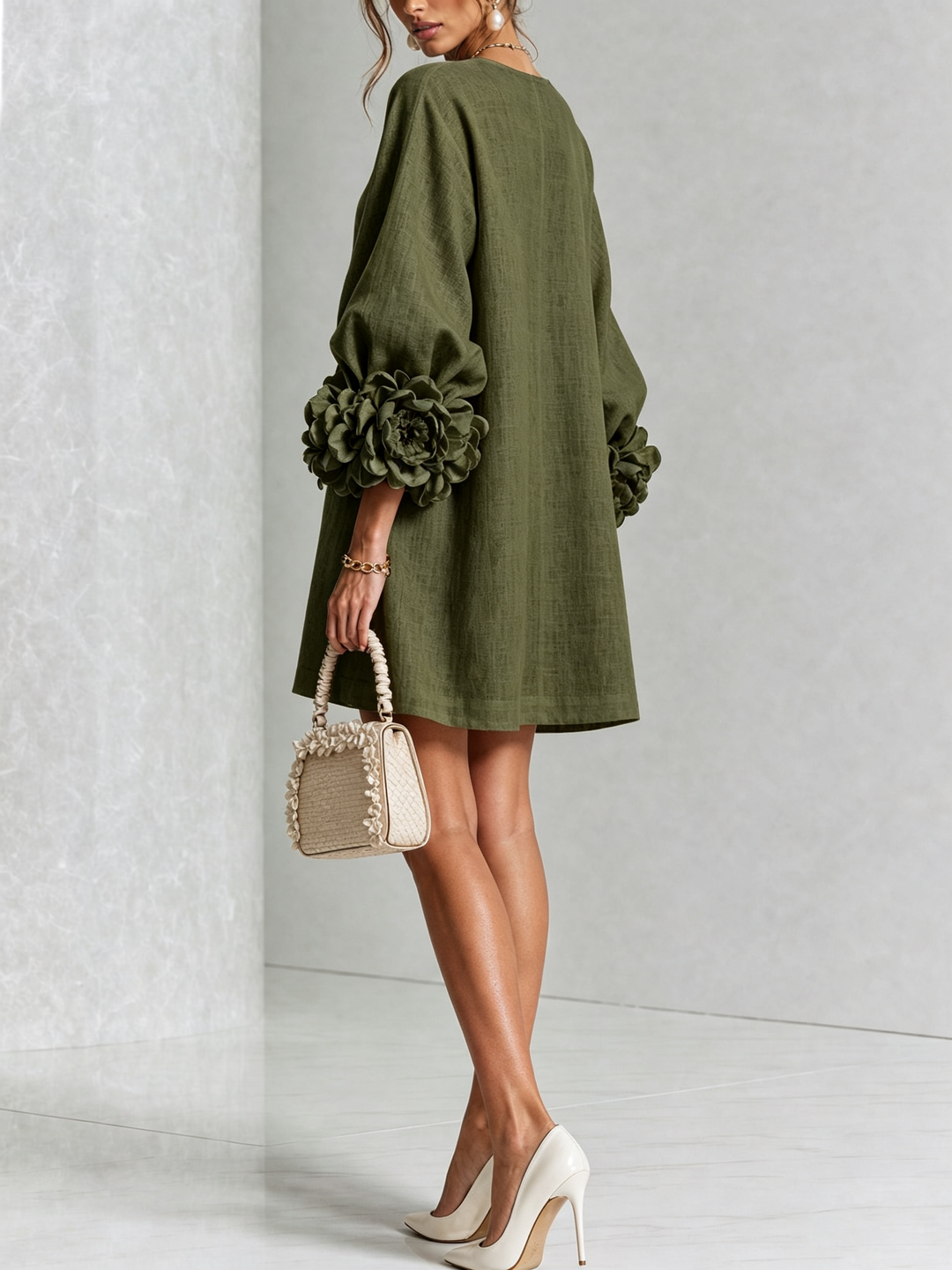 Floral Button-Down Mini Dress | Oversized Floral Cuffs