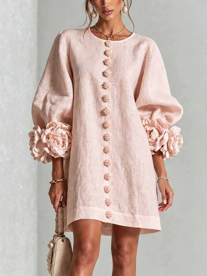 Floral Button-Down Mini Dress | Oversized Floral Cuffs