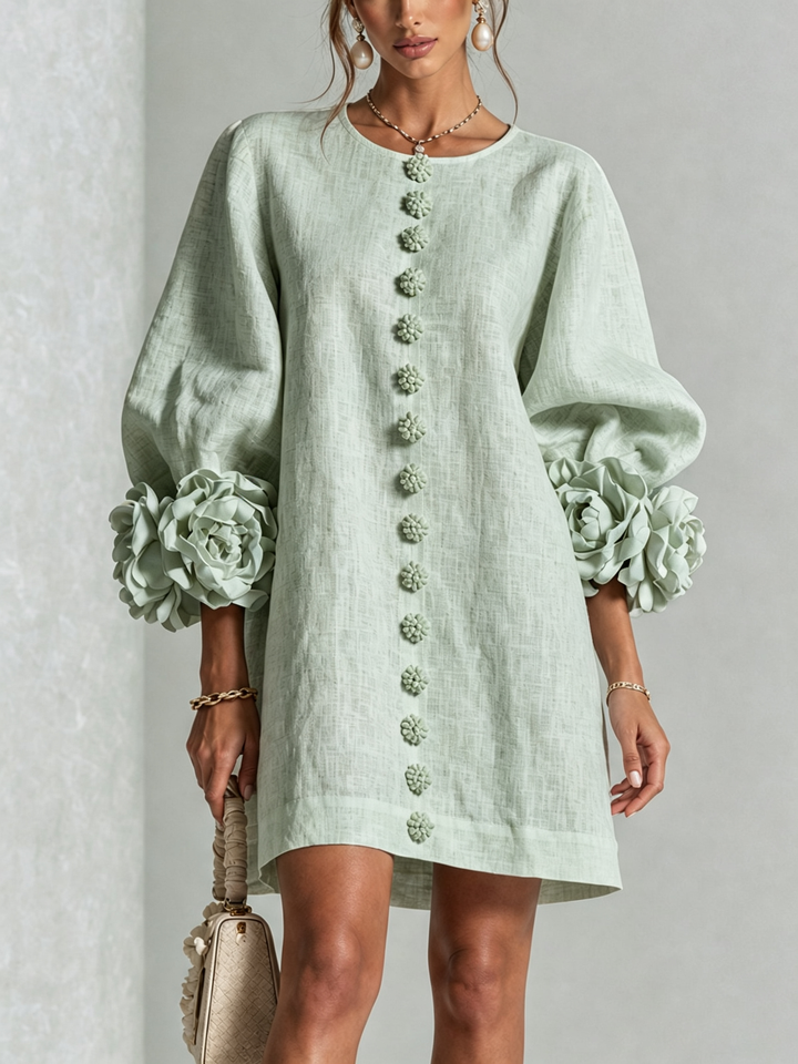 Floral Button-Down Mini Dress | Oversized Floral Cuffs