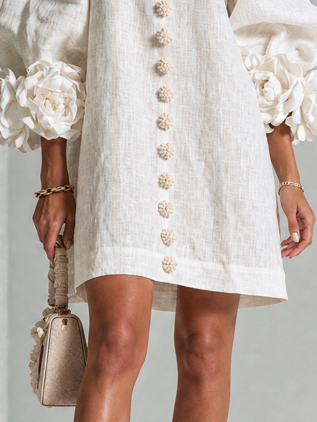 Floral Button-Down Mini Dress | Oversized Floral Cuffs