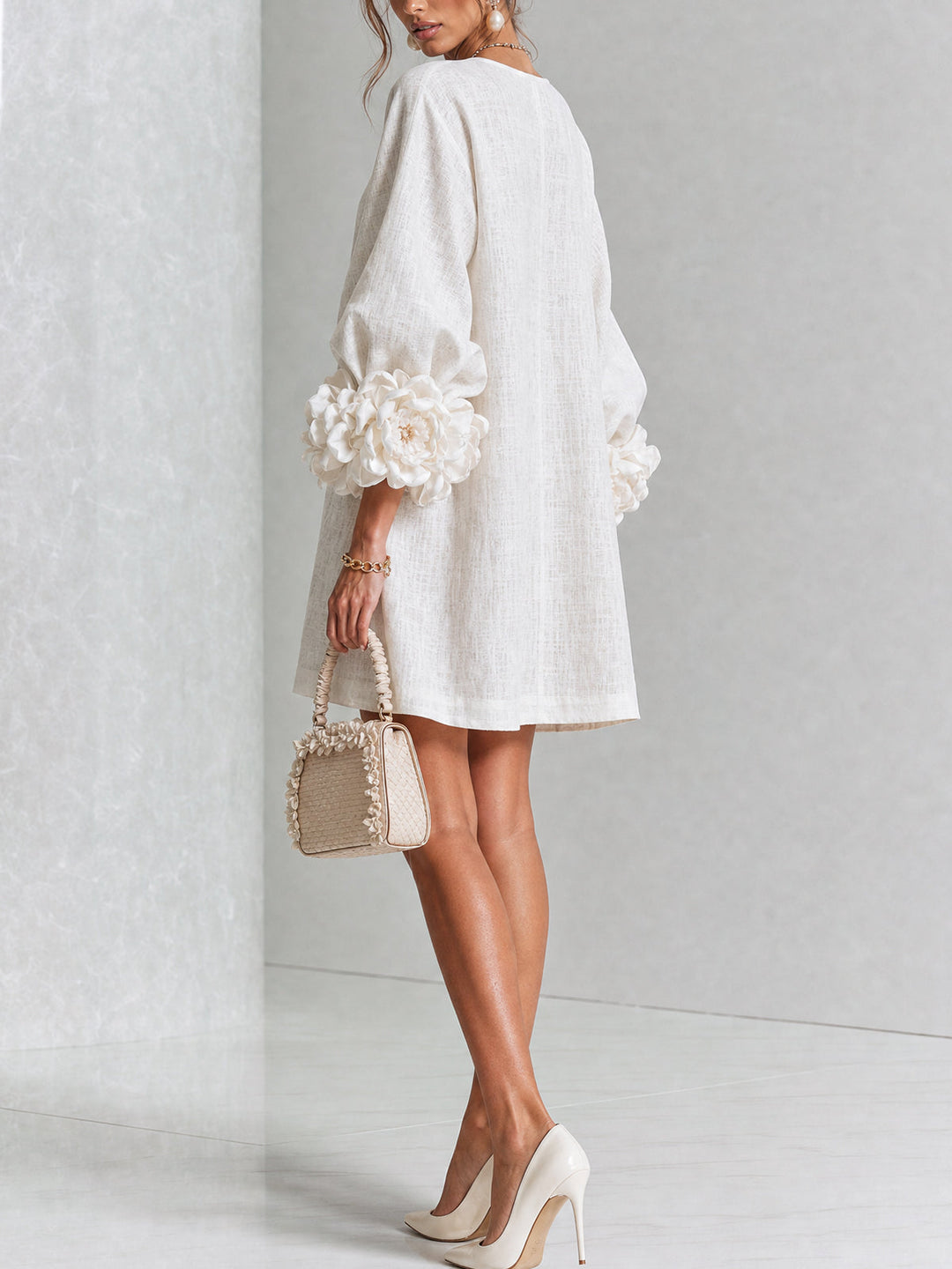 Floral Button-Down Mini Dress | Oversized Floral Cuffs