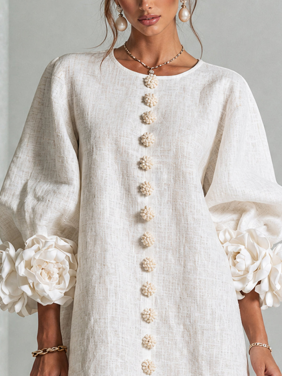 Floral Button-Down Mini Dress | Oversized Floral Cuffs
