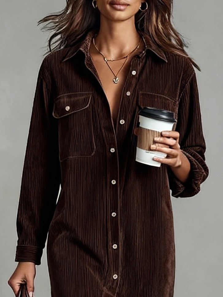 Béatrice | Ribbed Corduroy Midi Dress with Pockets