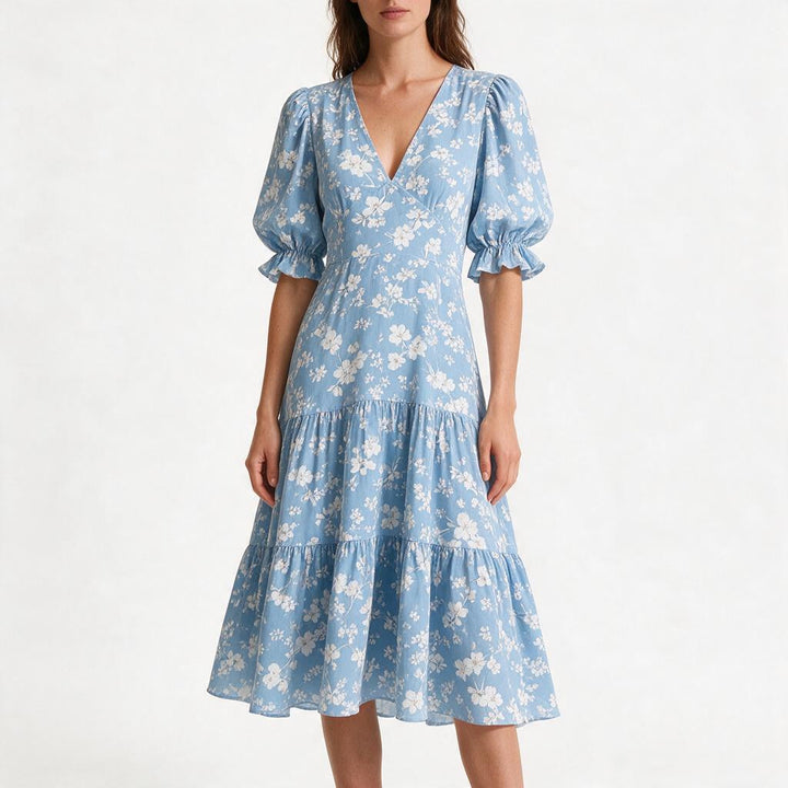 Alora | Floral Print Tassel Tie Midi Dress