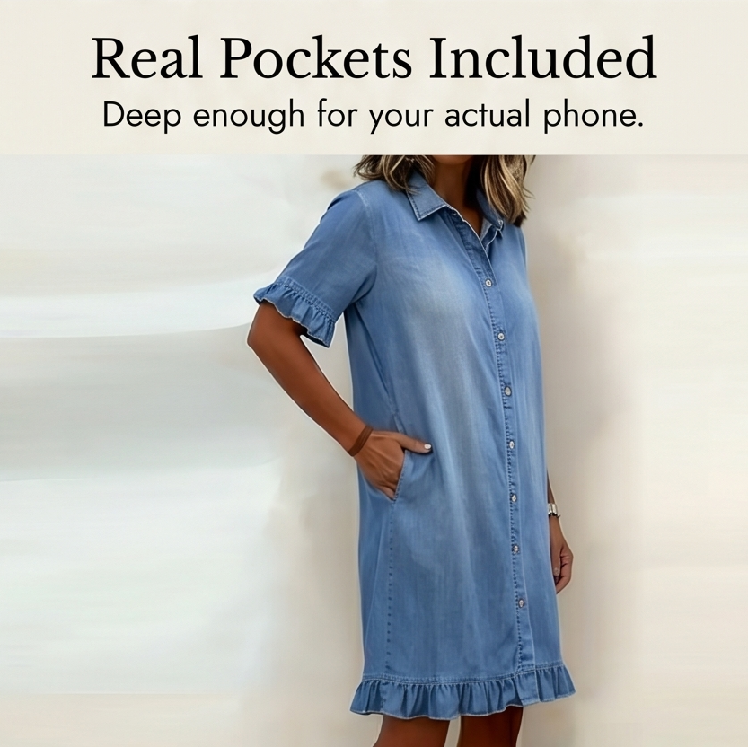 Aveline - Soft Shirt Dress with Ruffle Hem