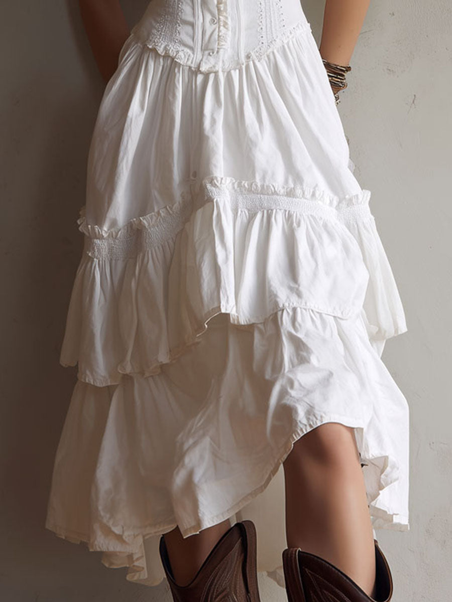 Isla | Lace-Trim Tiered Midi Dress