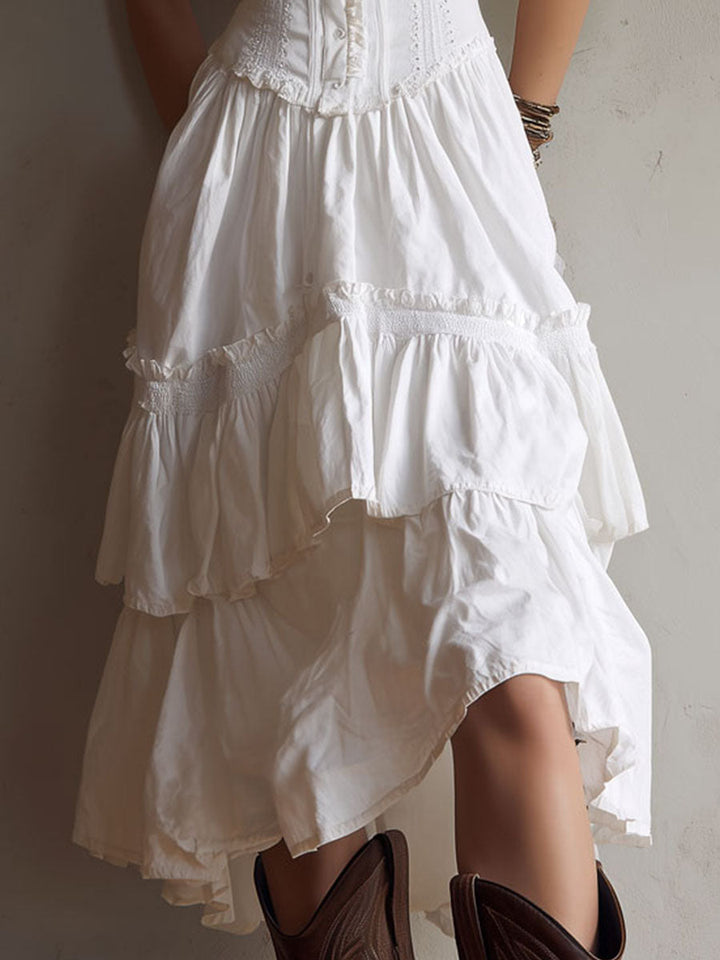 Isla | Lace-Trim Tiered Midi Dress