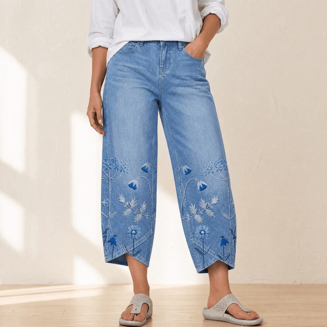 Bloomara – Women's Embroidered Wide-Leg Jeans with Tulip Hem