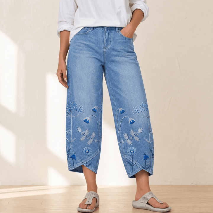 Bloomara – Women's Embroidered Wide-Leg Jeans with Tulip Hem