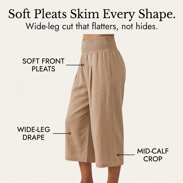 Coastella – Women's Smocked-Waist Wide-Leg Culottes