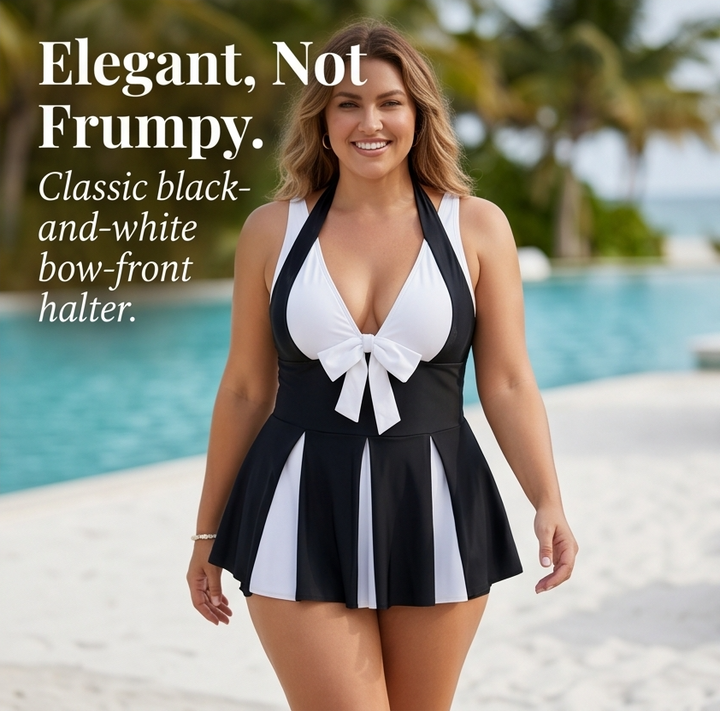 Soliera – Plus-Size Halter Swimdress with Boy Shorts