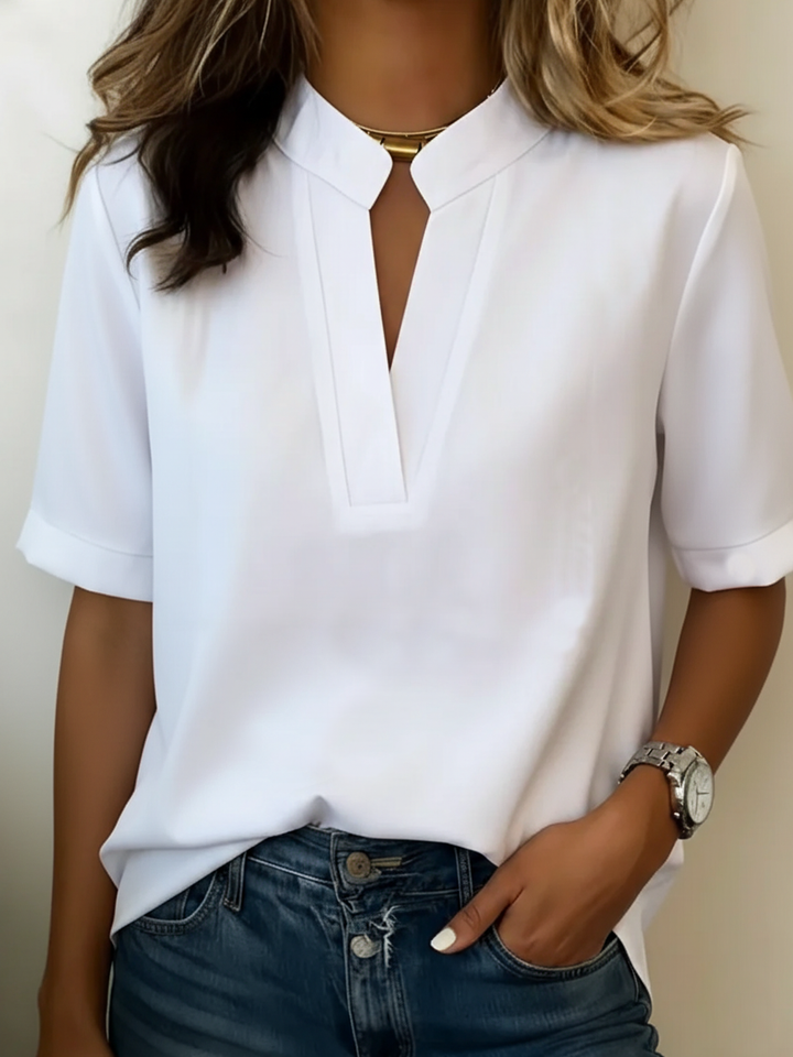 Margaux | V-Neck Blouse with Gold Detail