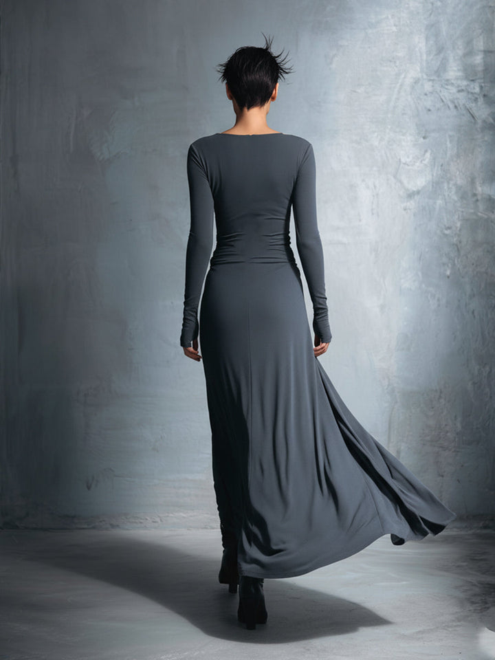 Yasmina | Long-Sleeve Side-Tie Draped Maxi Dress for Women