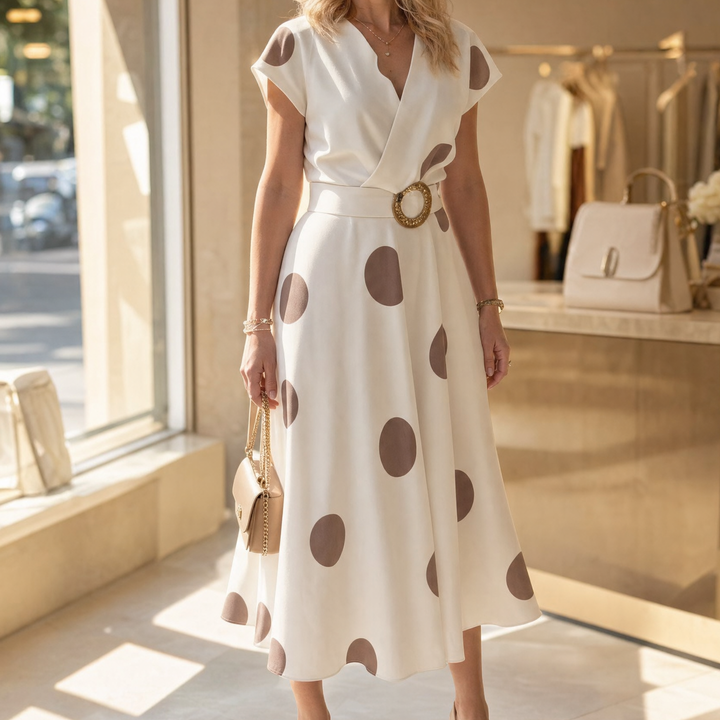 Marlowe – Belted Polka Dot Midi Dress