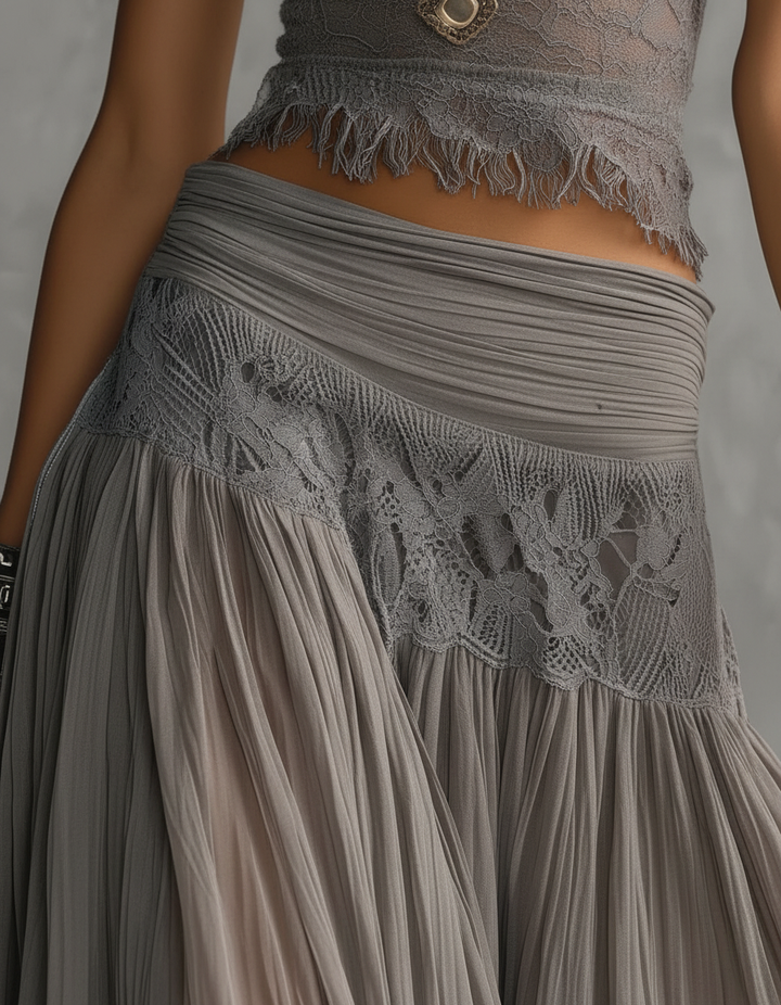 Federica | Lace Detail Top & Pleated Maxi Skirt Set