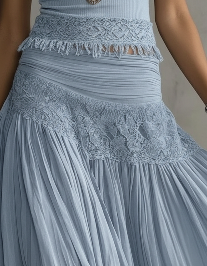 Giulia | Lace Detail Top & Flowing Maxi Skirt Set
