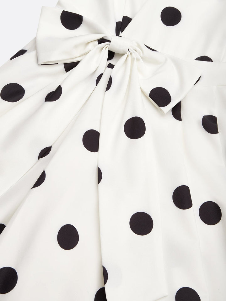 Black‑and‑White Classic Polka Dot French Sleeveless Midi Dress