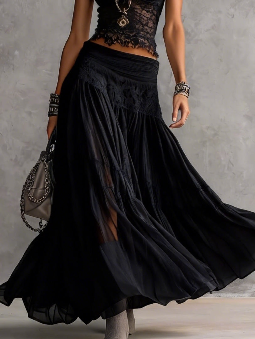Chiara | Lace Detail Top & Flowing Maxi Skirt Set