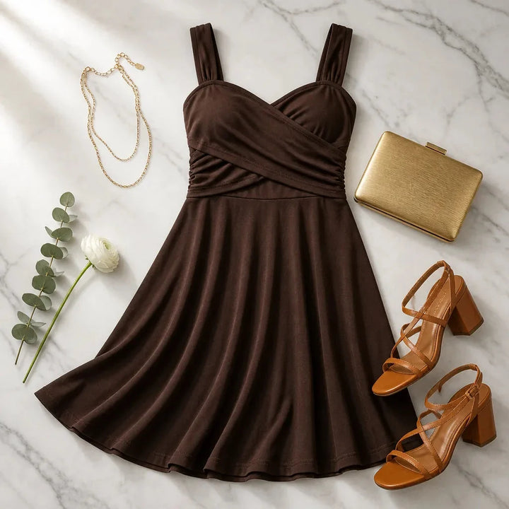 Vellora | Ruched Sweetheart Midi Dress