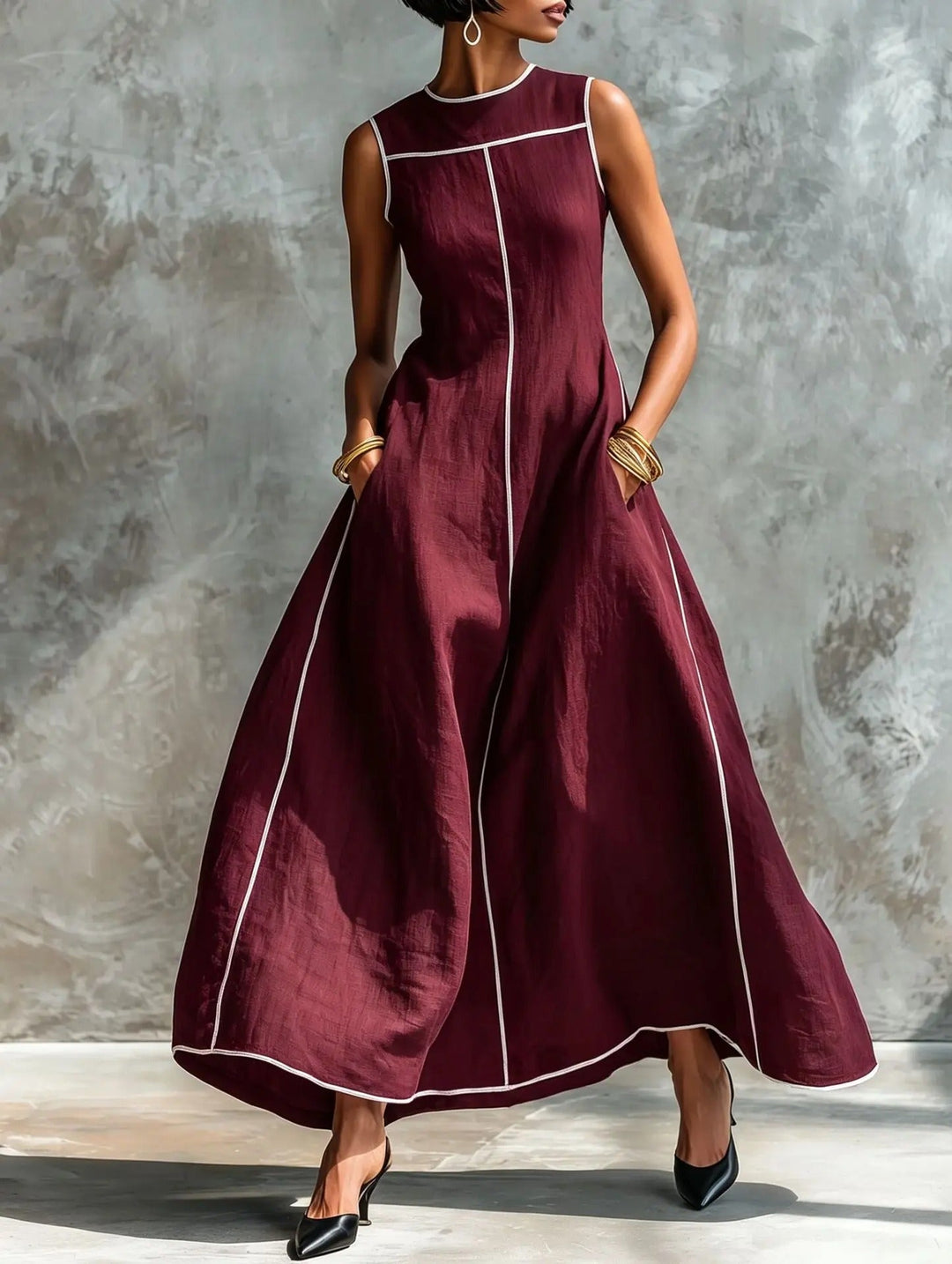 Hope™ Contrast Trim A-Line Maxi Dress