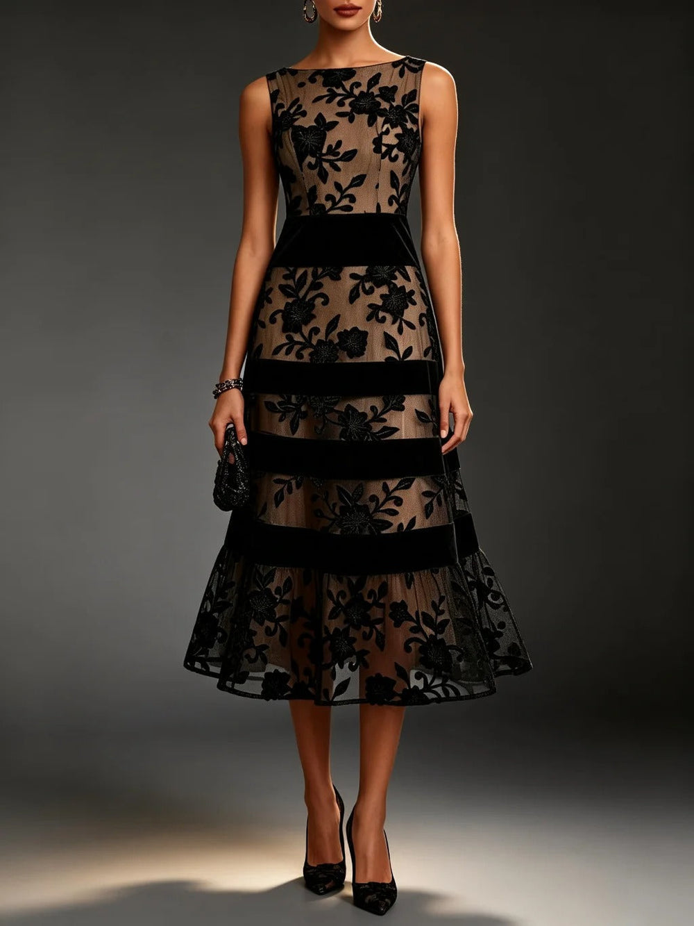 Dessie™ Floral Lace Tiered Midi Dress