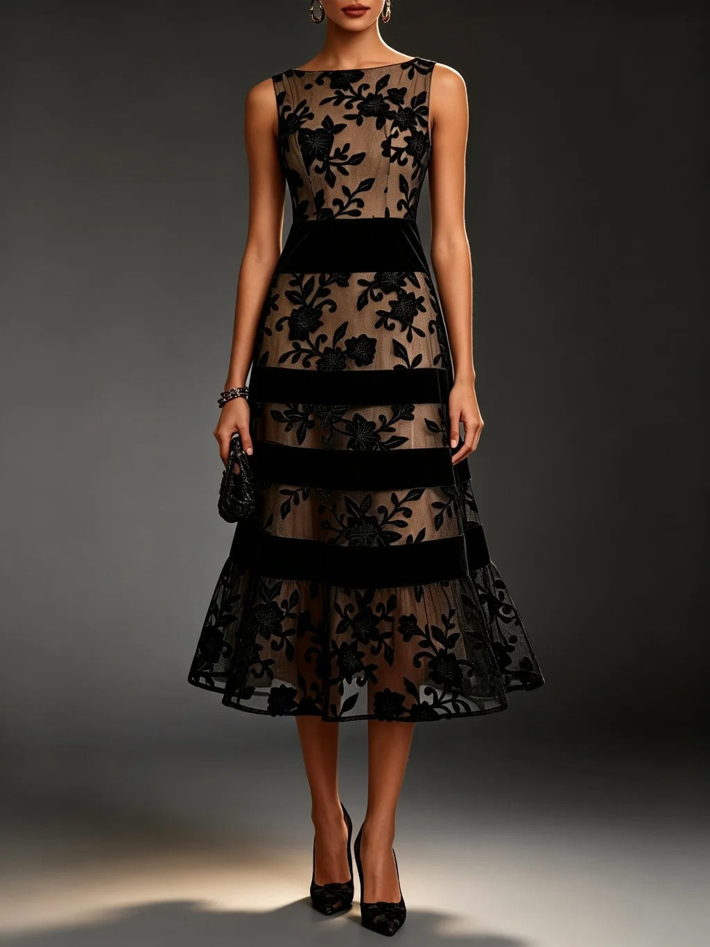 Dessie™ Floral Lace Tiered Midi Dress