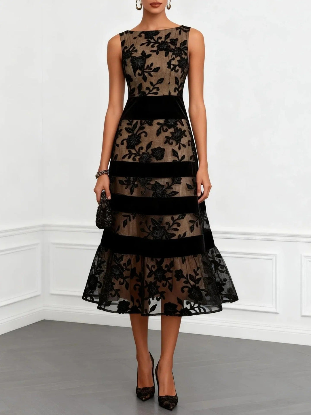 Dessie™ Floral Lace Tiered Midi Dress