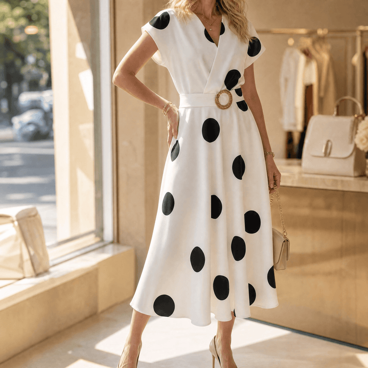 Marlowe – Belted Polka Dot Midi Dress