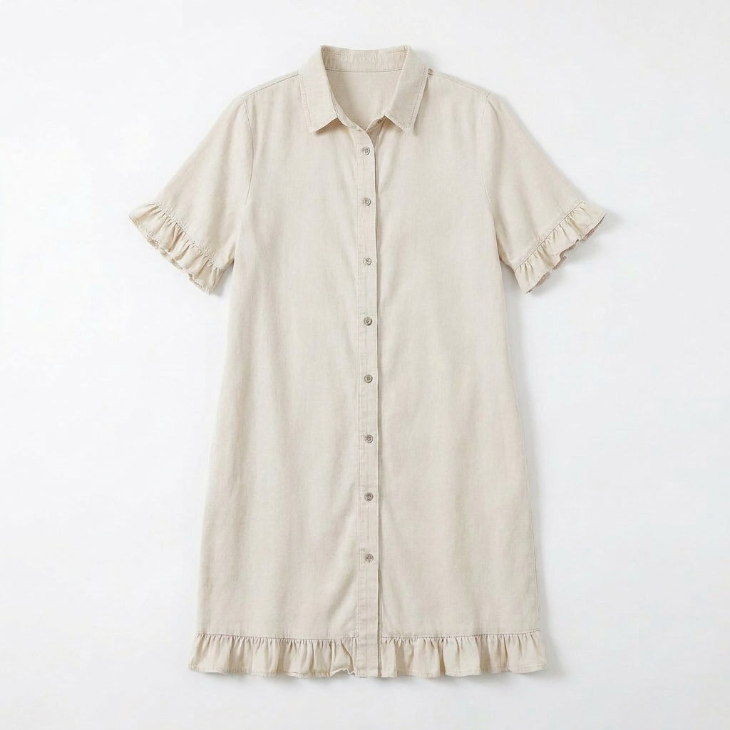 Aveline - Soft Shirt Dress with Ruffle Hem