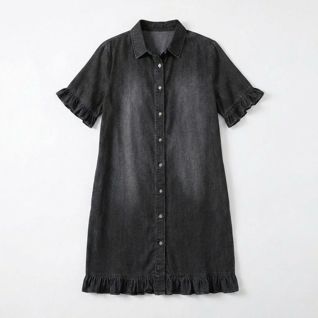 Aveline - Soft Shirt Dress with Ruffle Hem