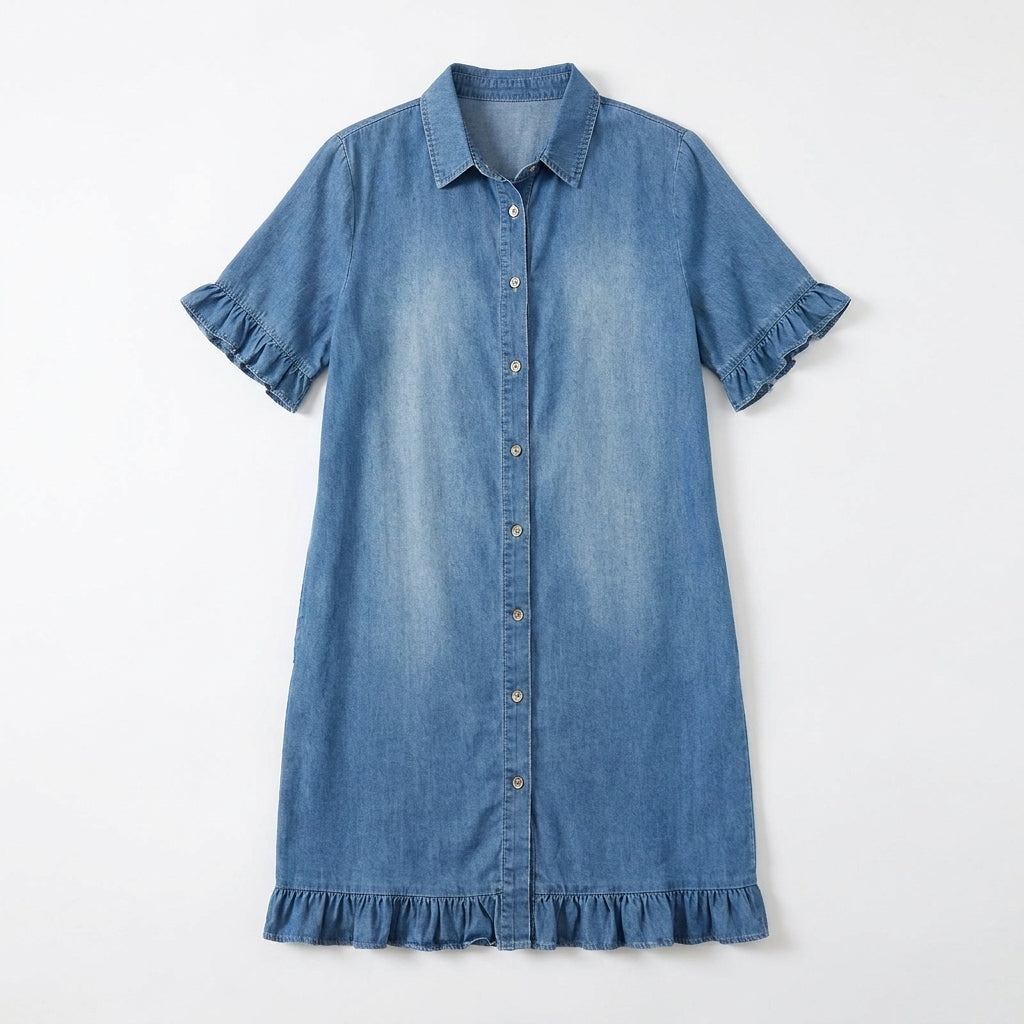 Aveline - Soft Shirt Dress with Ruffle Hem