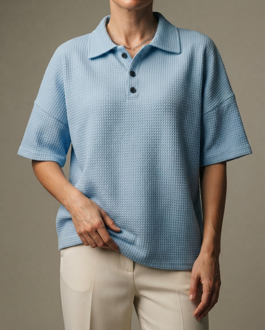 Peggie | Waffle Polo Blouse