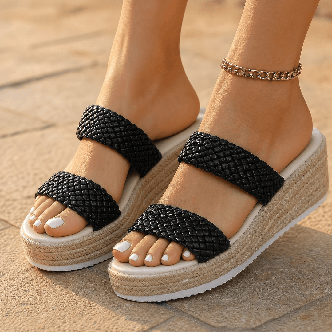 Solara | Braided Platform Wedge Slides
