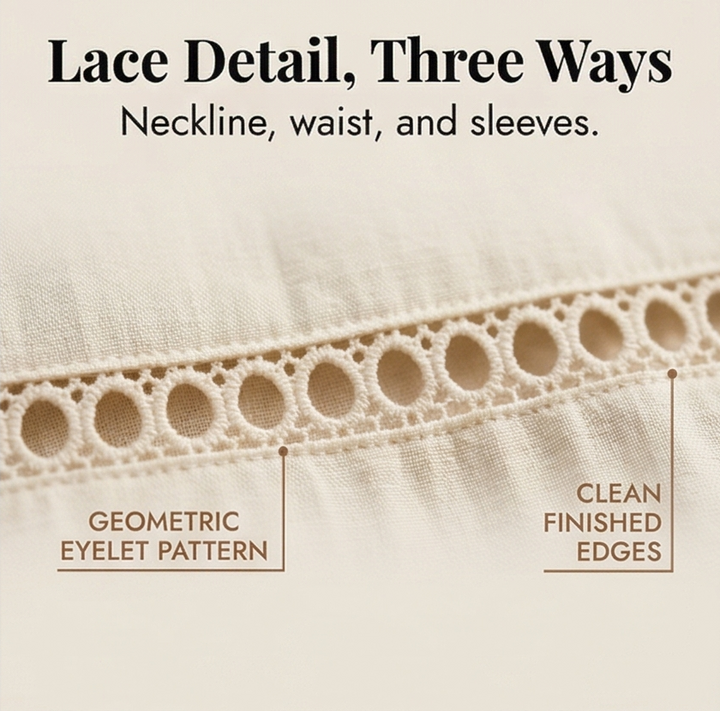 Solenne – Women's Breathable Cotton Linen Lace Midi Dress
