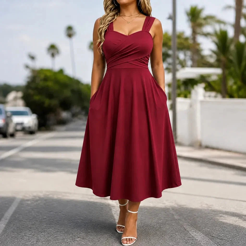Vellora | Ruched Sweetheart Midi Dress